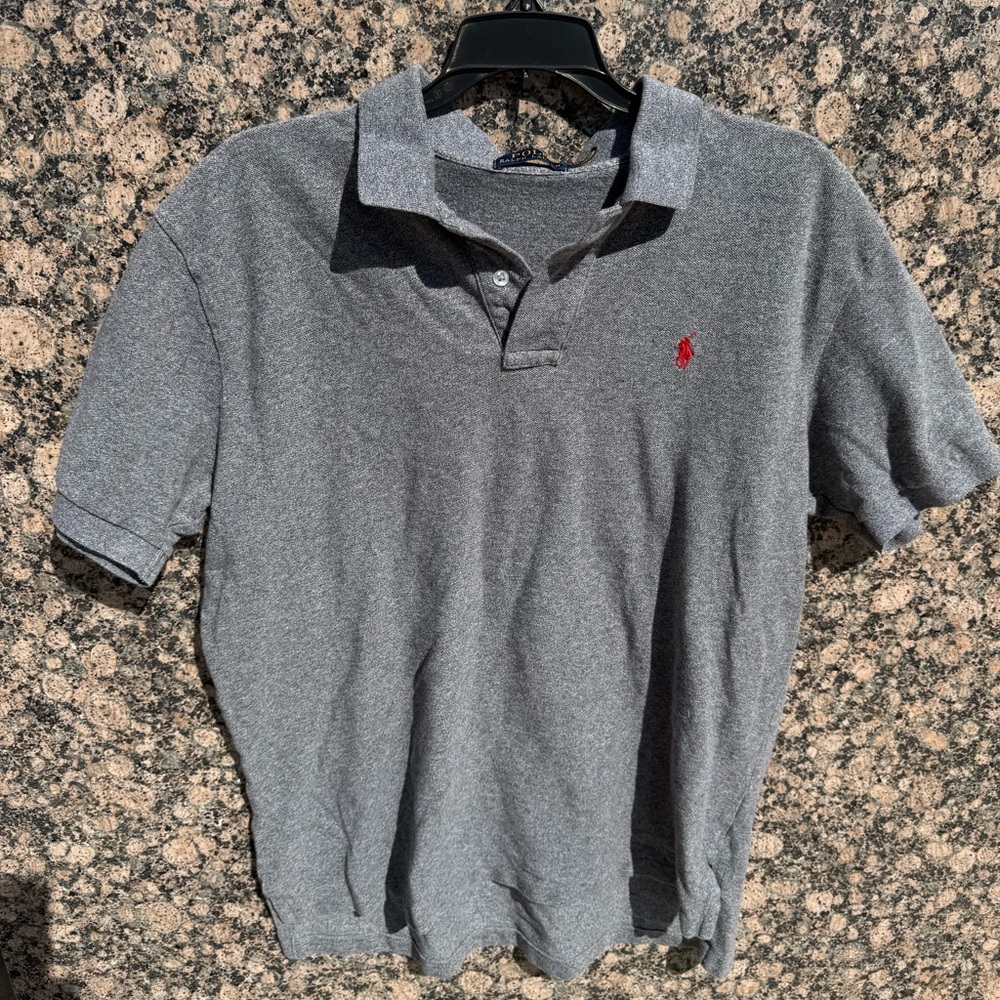 Gray Ralph Lauren Polo with Red Logo - SZ L - 100% Cotton